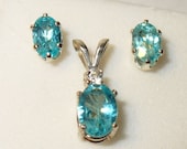 Apatite Earrings & Pendant in Solid Sterling Silver Settings - Genuine, Natural Gemstones