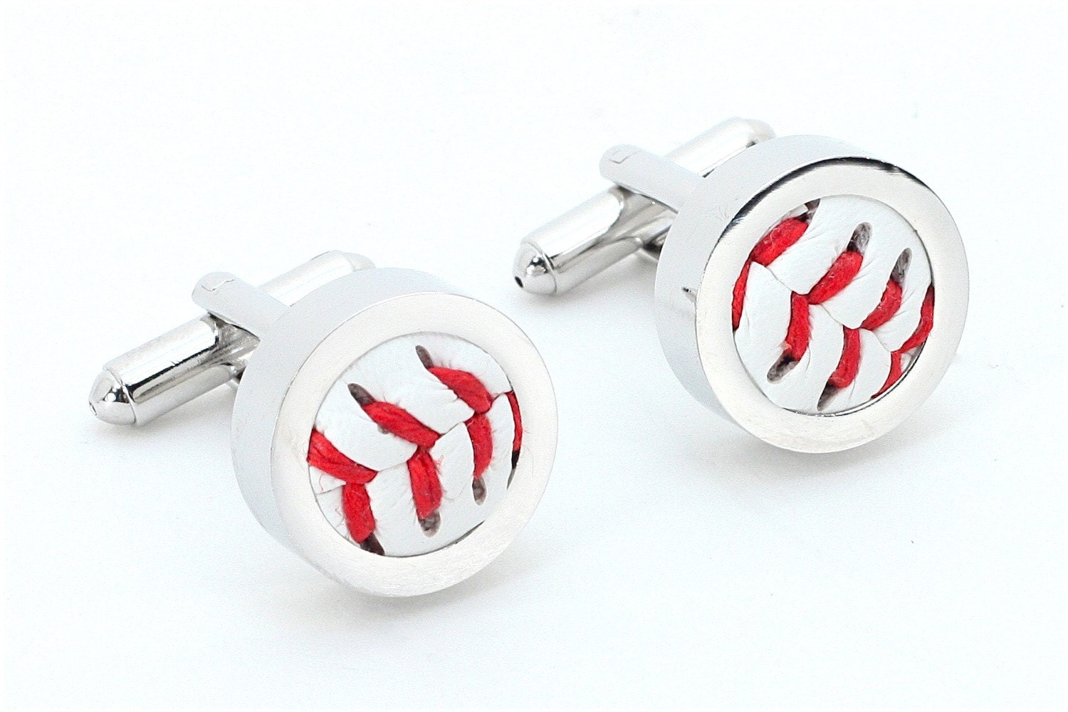Authentic Baseball Silver Cufflinks  ((( Made with a REAL baseball )))
