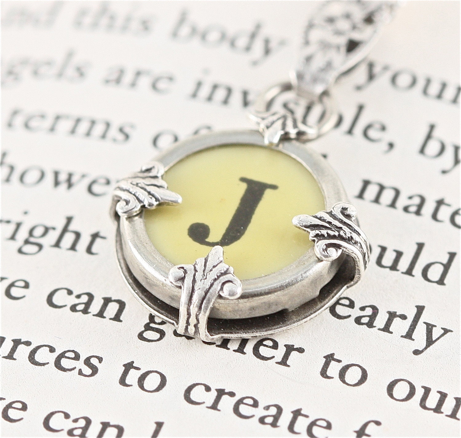 Typewriter Necklace - Initial Letter J - Pendant and Charm - Typewriter Jewelry with Jewelry Box