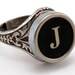 Initial Letter J Antique Typewriter Oak Leaf Ring - Black or White Keys - Fully Adjustable - Jewelry Box