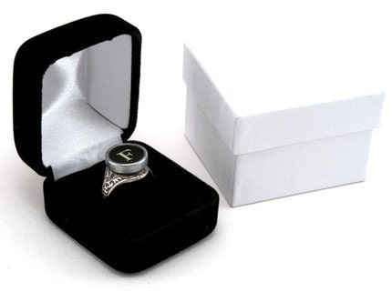 Initial Letter C Antique Typewriter Oak Leaf Ring - Black or White Keys - Fully Adjustable - Jewelry Box
