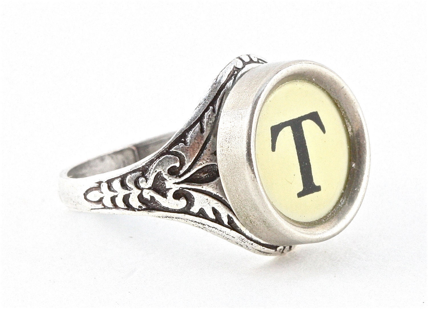Typewriter Key Ring - Initial Letter T - Vintage Black or White Keys - Fully Adjustable