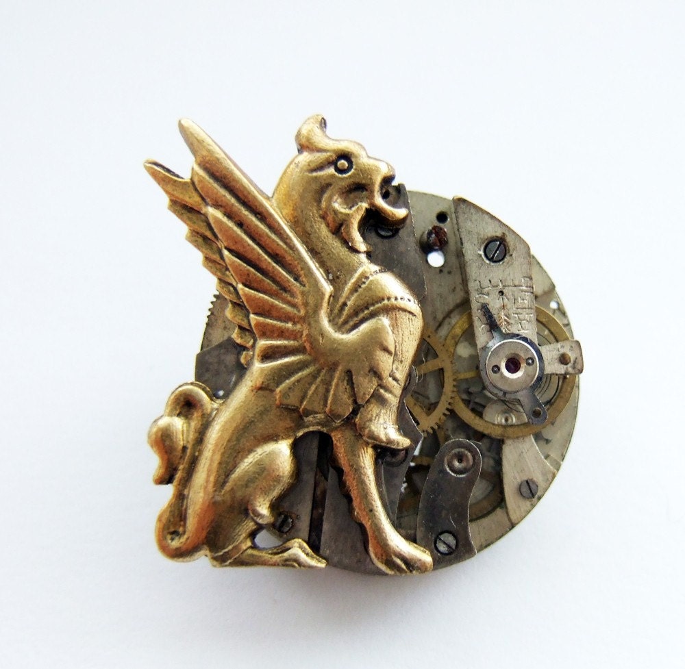Steampunk egyptian griffin brooch