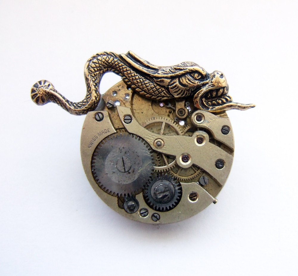 Steampunk gargoyle brooch