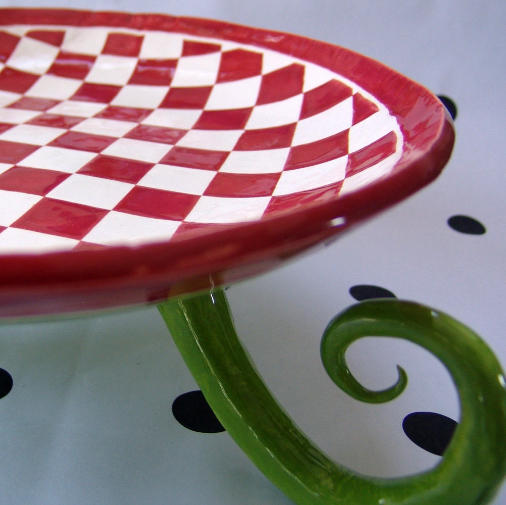large Serving Bowl :)  red & white checkered for picnic buffet