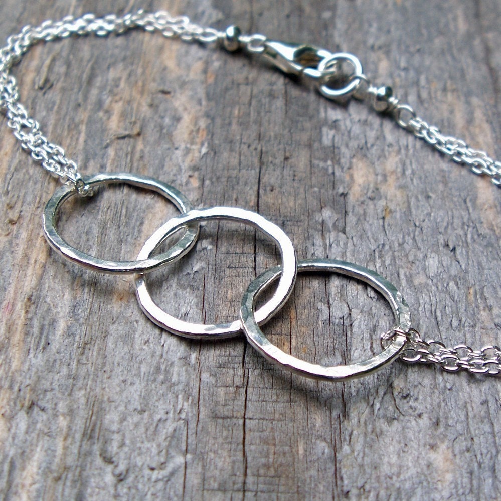 Silver Chain Bracelet, Hammered Circles, Fine Silver, Sterling Silver, Triple Rings, Infinity 3