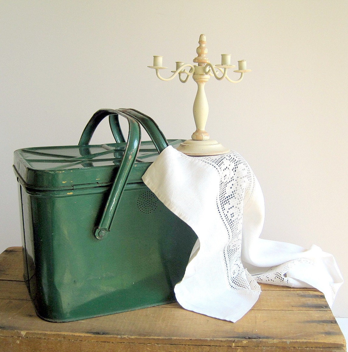 Vintage Metal Picnic Basket Tin, Outdoor Concert Series