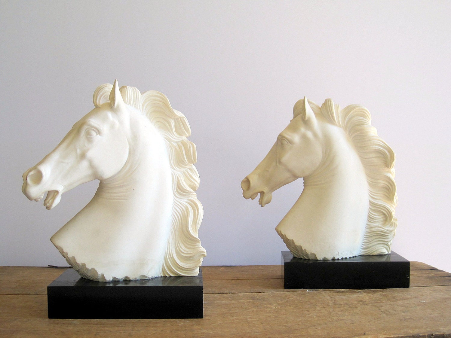 Vintage Alabaster Horse Bookends Signed Giannelli