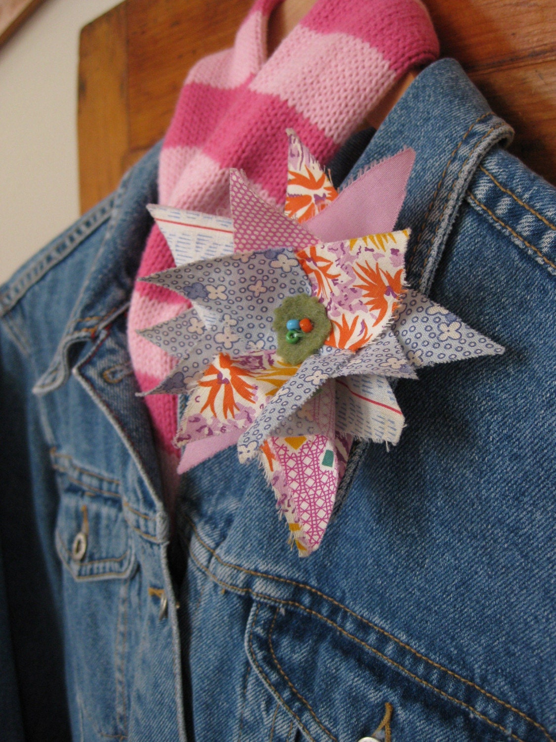 Vintage Quilt Scrap "Bloomin' Love" Flower Brooch