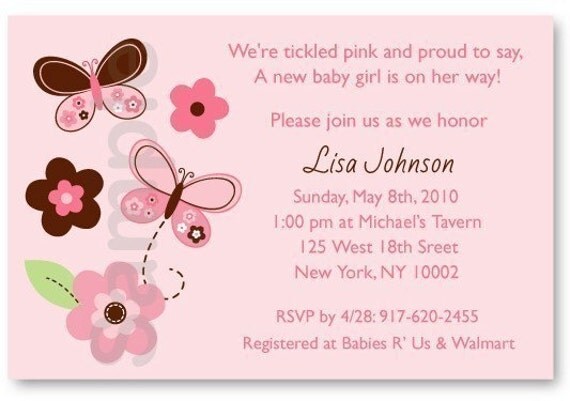 Pink Butterfly Flower Printable Baby Shower Invitation Il_570xn