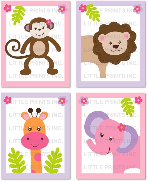 Bubblegum Jungle Animal Printable Nursery Wall Art Instant Download Il_570xn