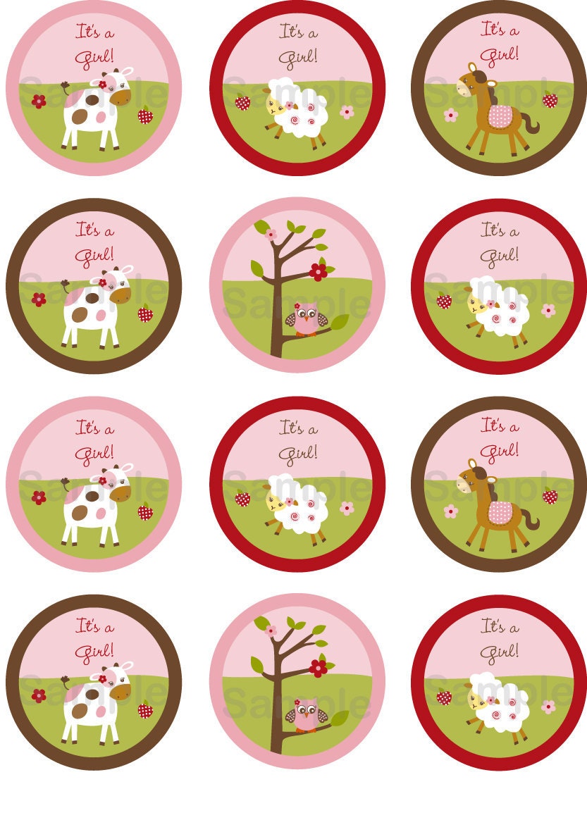 Pink Farm Animal Cupcake Toppers Party By LittlePrintsParties