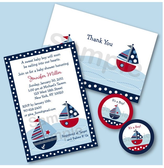 Sail Away Nautical Sailboat Baby Shower or Birthday Printable Party Pack