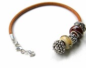 Natural Double Clasp Bracelet for big hole beads - leather natural