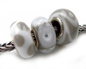Grey White Armadillo Dot Bubble Trio - Bracelet beads with sterling silver tube core