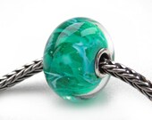 BIG Caribbean Seabreeze - Mees and Merel lampwork bracelet slider bead with sterling silver core