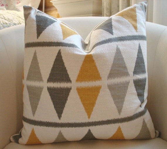 Mustard yellow grey and cream nubby texture Ikat by JolieChicago