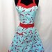 RETRO VINTAGE APRON - Sweetheart Vintage Chic Apron - Aqua Cherries