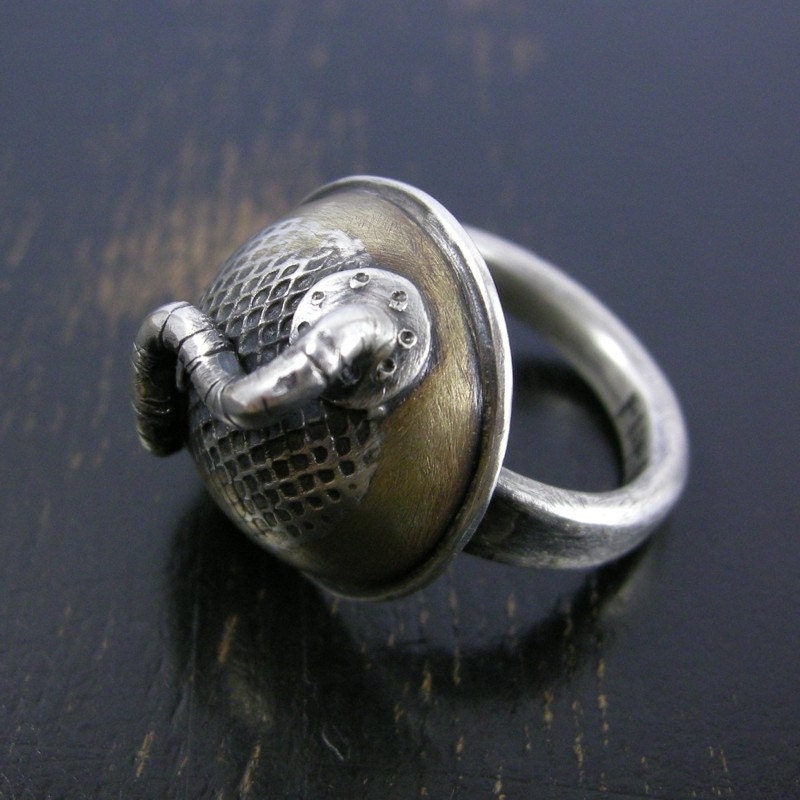 Pod Ring Number 9 sterling silver with brass dome