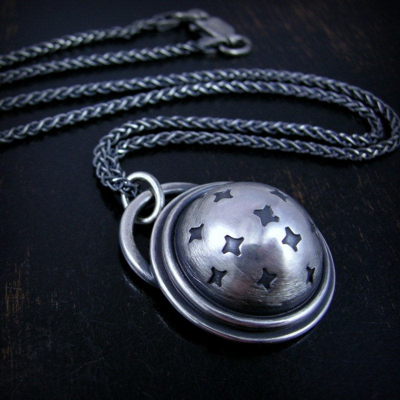 Made to order Starchild sterling silver domed spacey pendant 2mm wheat chain