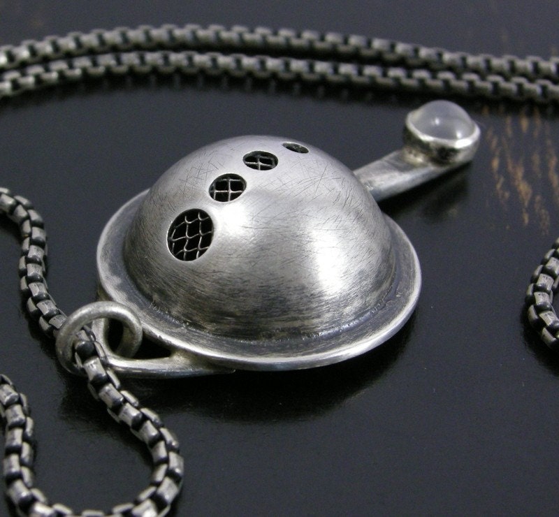 UFO Space Pendant sterling silver moonstone