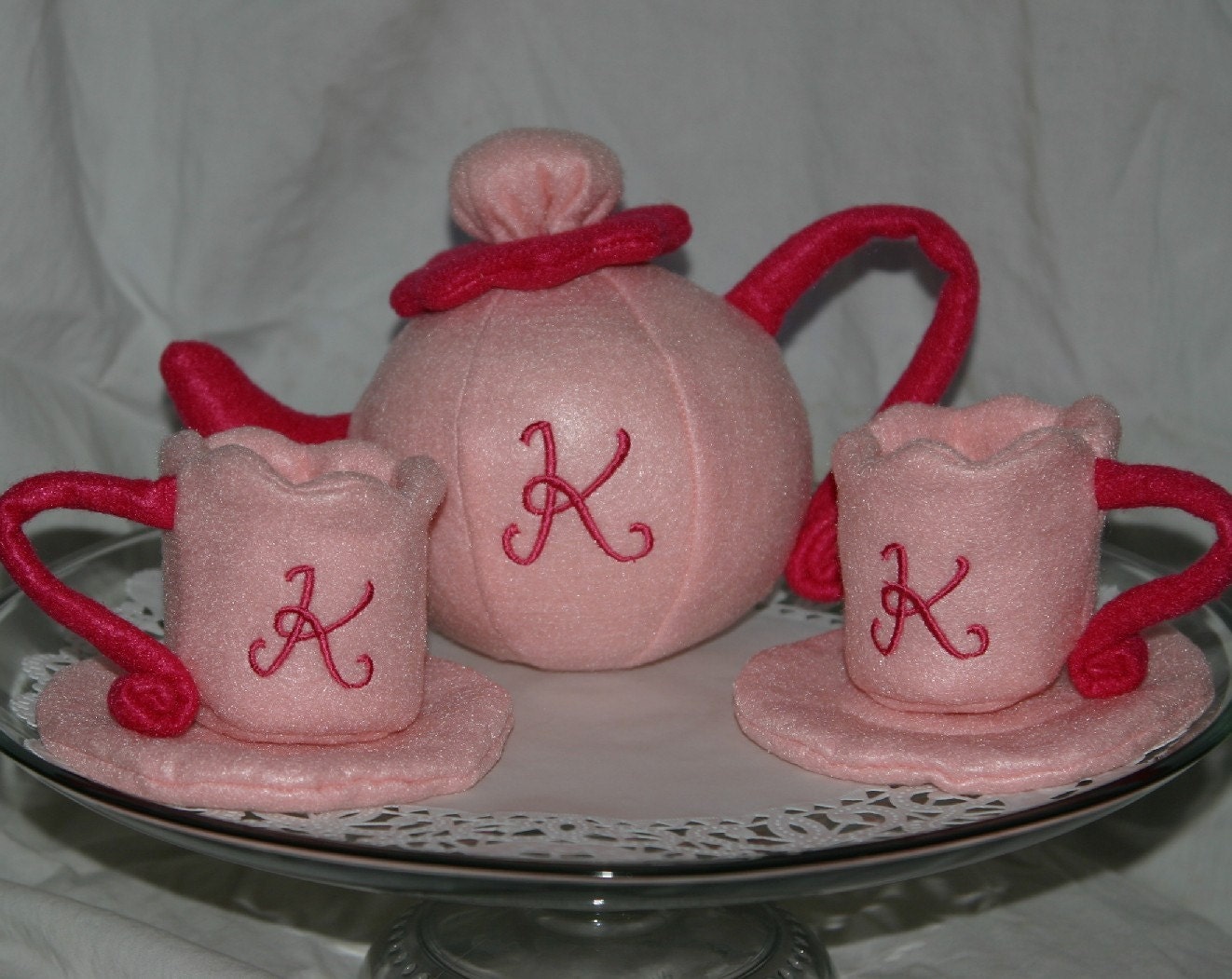Monogrammed Felt Tea Set