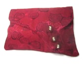 Oxblood Brocade Purse Clutch - Red Garnet Rose Floral 1920s Style Handbag - Gift for girlfriend