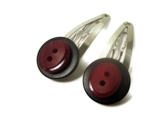 Red Handmade Hair Clips - Barrette Holder