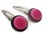 Pink Button Hair Clips, Cute Hair Accessories, Hair Barrettes for Long Hair - Gift for Christmas