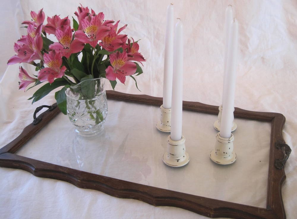 Set of 4 Shabby Chic Wooden Candle Sticks