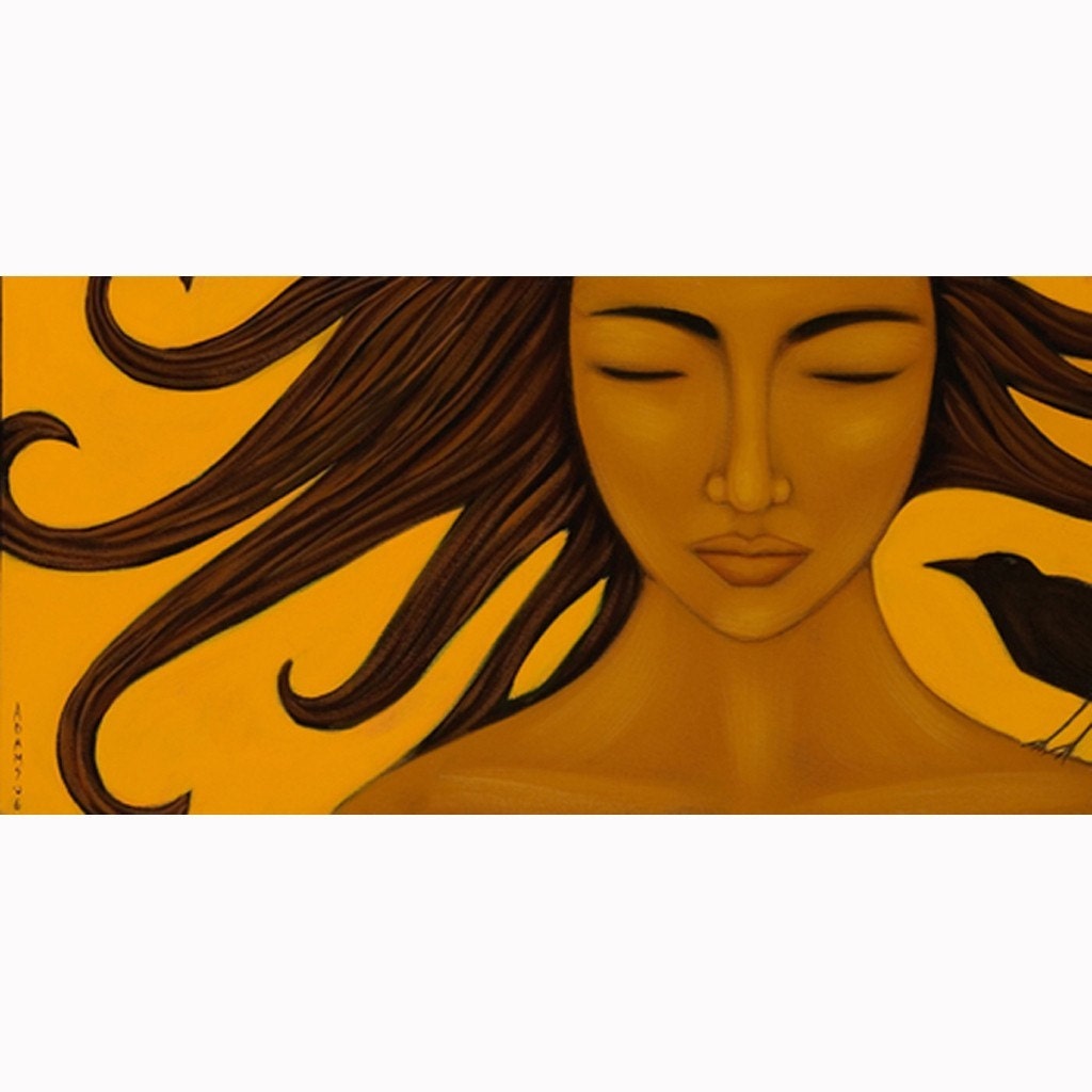 Golden Sun Goddess mexican folk art portrait print