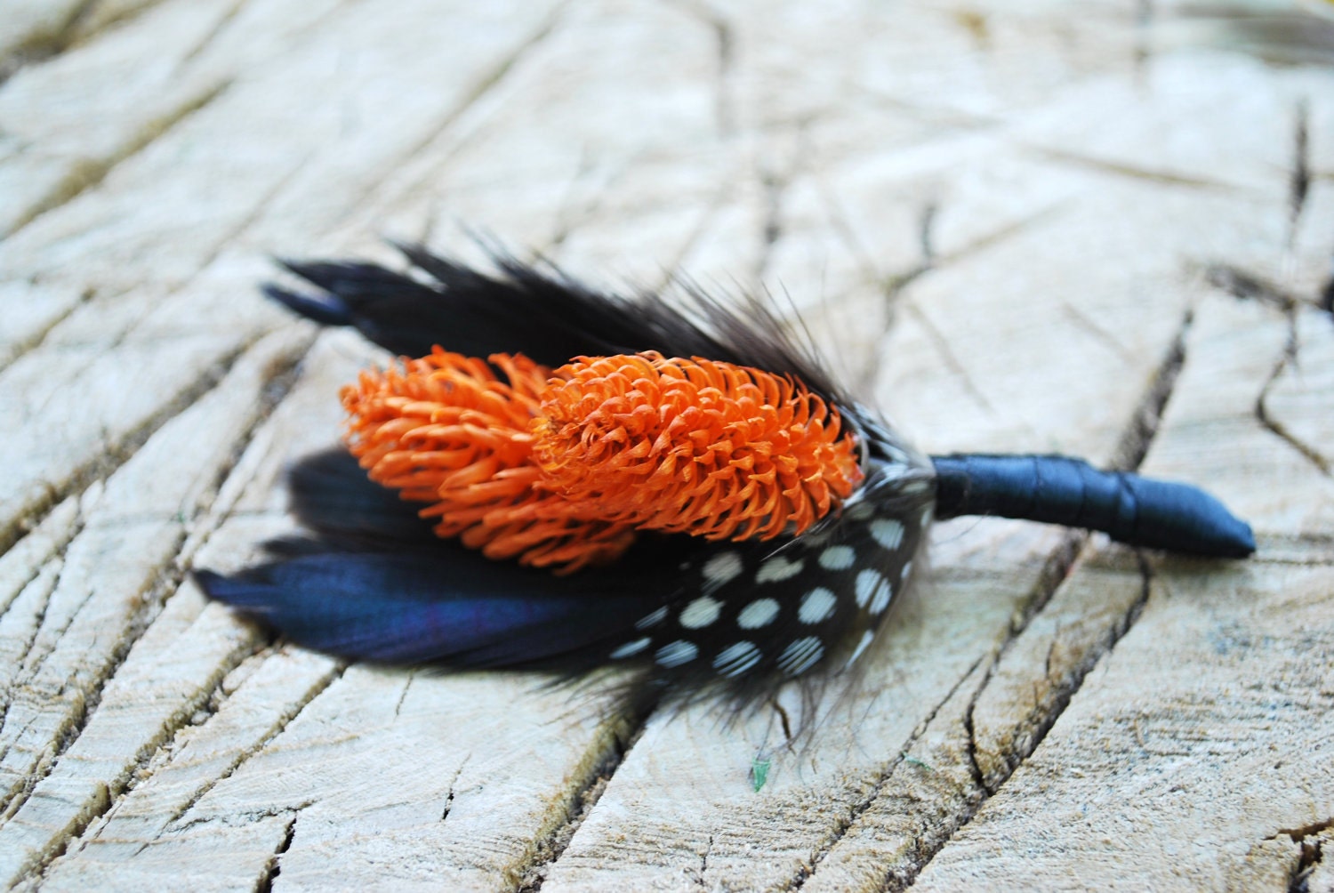 Fire Brush - naturals feather boutonniere