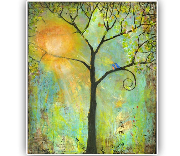 Tree Print Birds Art Wall Decor Signed Modern 11X14 Sunshine