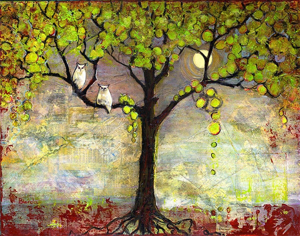 Art Print of Owls in a Tree 19X13 Wall Decor