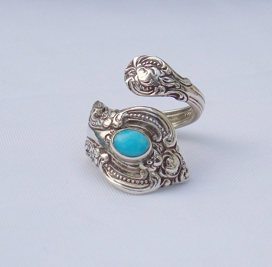 Vintage Turquoise Towle Sterling Spoon Ring El Grande dmfsparkles