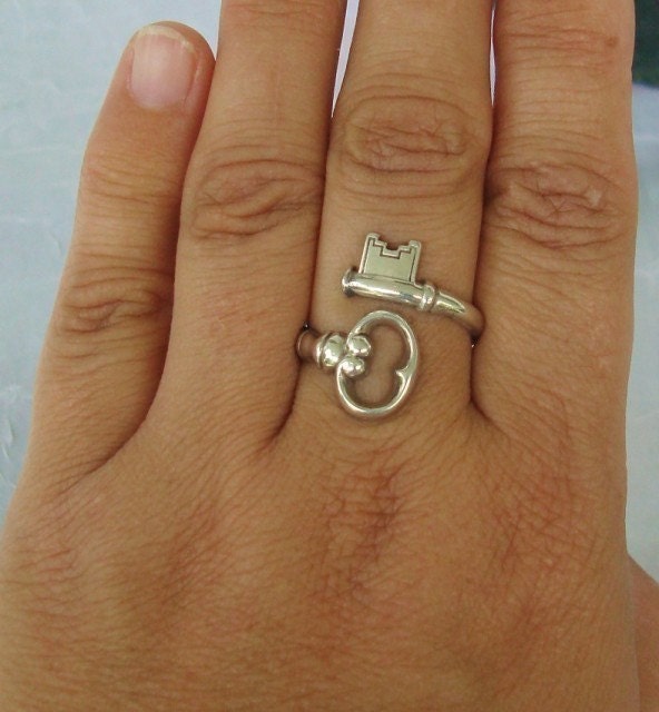 Vintage Sterling Silver Skeleton Key Bypass Spoon Ring dmfsparkles