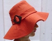 Women's  Linen Sun Hat in Spice with Wooden Buckle - Made to Order