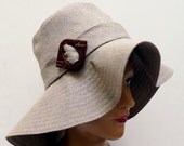Women's Sun Hat - 1970 Sun Hat in Taupe Gray Linen - Made to Order