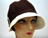 1920s Linen Cloche in Dark Chocolate and Cream - Made to Order