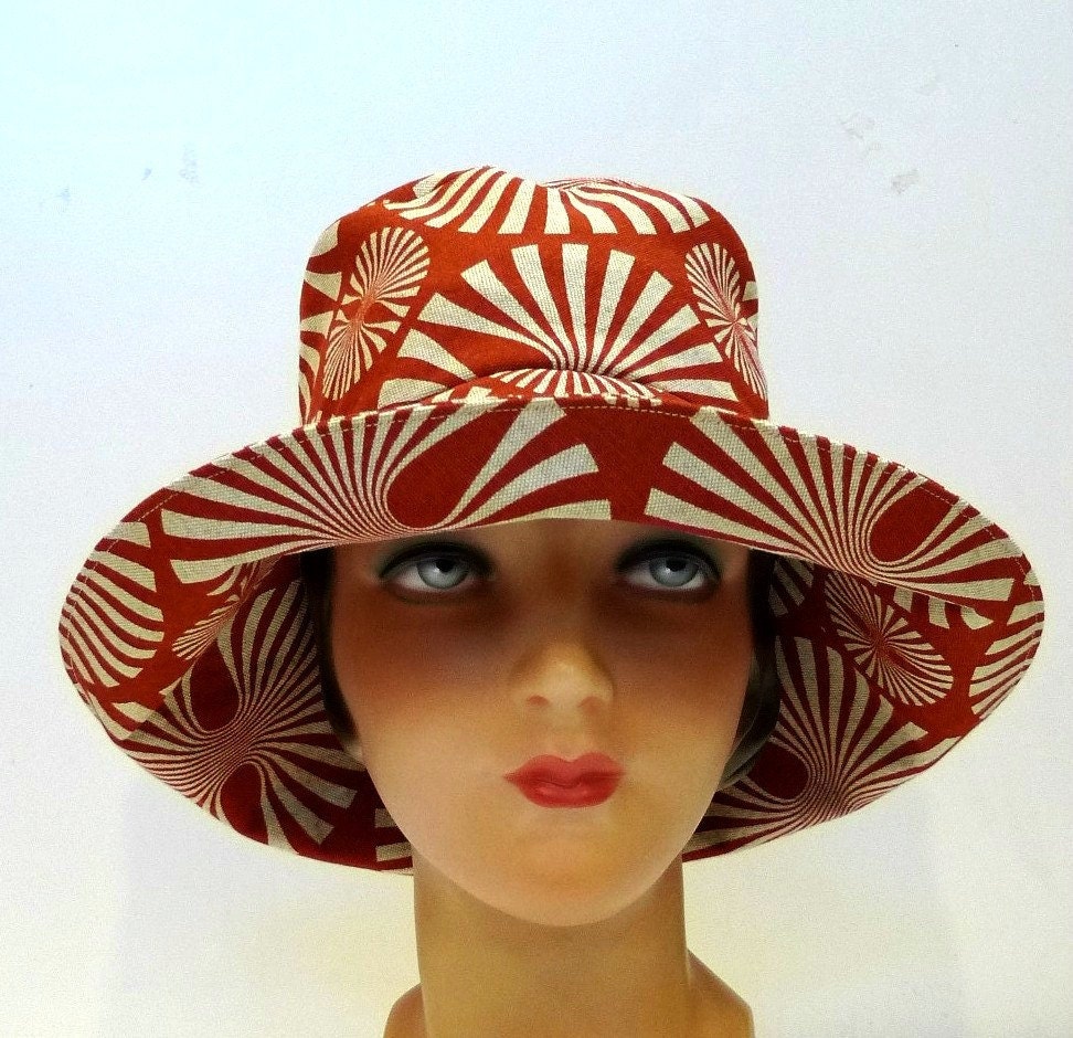 Retro Sun Hat in Burnt Orange Pinwheel Canvas - Made to Order in Your Size