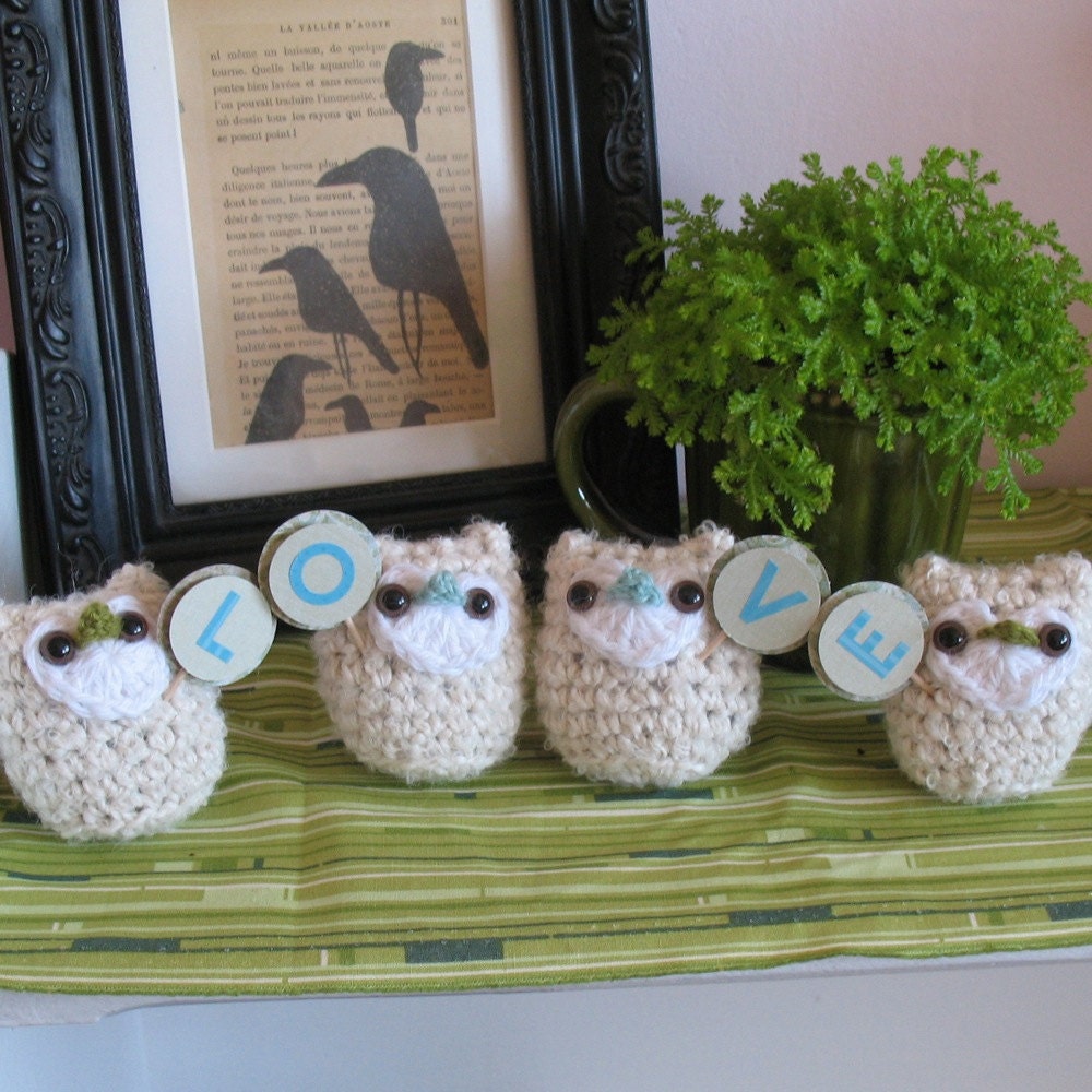 Owl Love Set of 4.... Handmade Luxury Fiber Amigurumis & Patterns