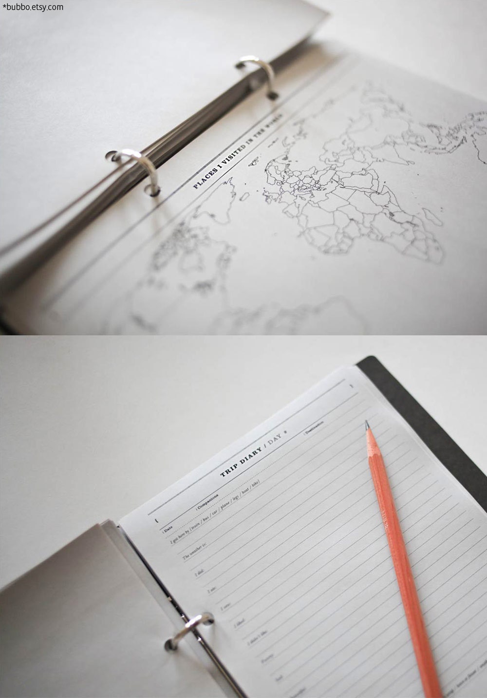 Half-letter TRAVEL PRINTABLE organizer / trip planner (50 kinds of pages / 28 tabs / templates / worksheets)
