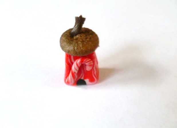 Mini Fairy Candy Cane Cottage with Real Acorn Cap Roof -Home of the Peppermint Fairy-Perfect For Terrarium - mulberrymoose