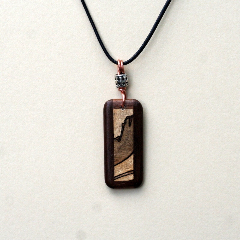 Black Walnut and Spalted Maple Wood Pendant.