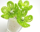 flower girl beaded flower hair pins, green apple blossom - for brides, bridesmaids, flower girls- lime citrus, Chartreuse disco