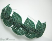 2012 MTV Movie Awards headband, Eurynome- Grecian goddess inspired hairband - peacock green beaded leaves hair band