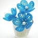 As seen on AOL's Aisle Dash-- hair pins, aqua turquoise blue flower blossom bobbies-  for brides, bridesmaids, flower girls