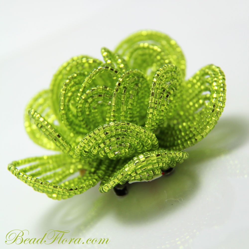 beaded brides apple green flower hair clip fascinator, French beaded flower - for the bride or bridesmaid, chartreuse