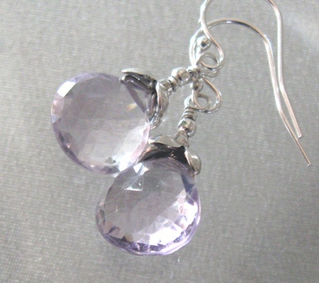 Lilac Amethyst Gemstone Briolette Earrings Sterling Silver