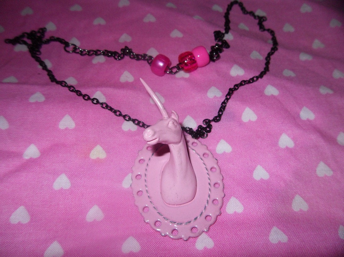 Pink Unicorn Head Plaque Necklace